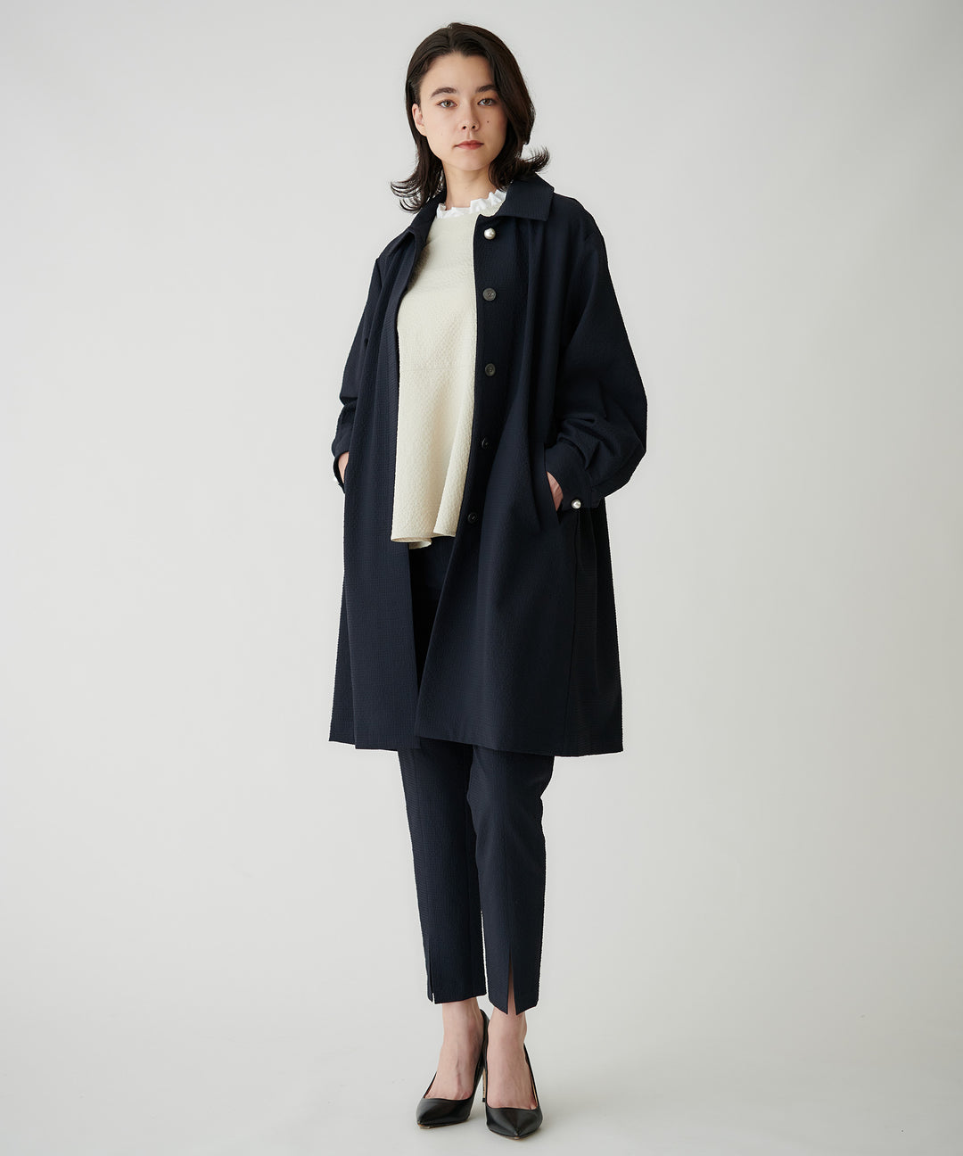 ボリュームスリーブステンカラーコート