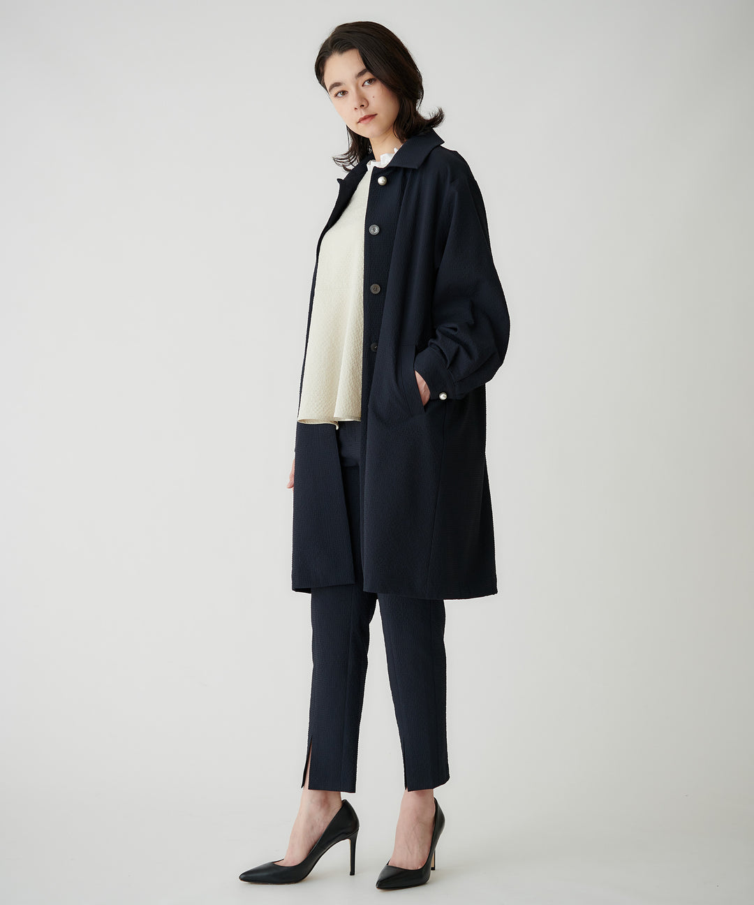 ボリュームスリーブステンカラーコート