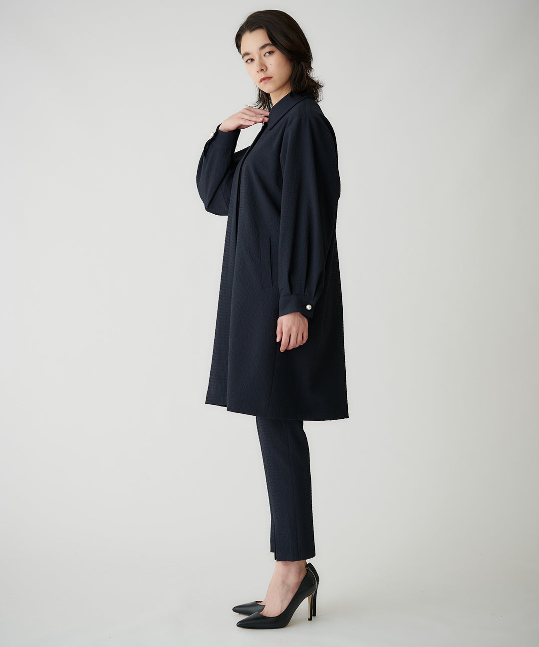 ボリュームスリーブステンカラーコート