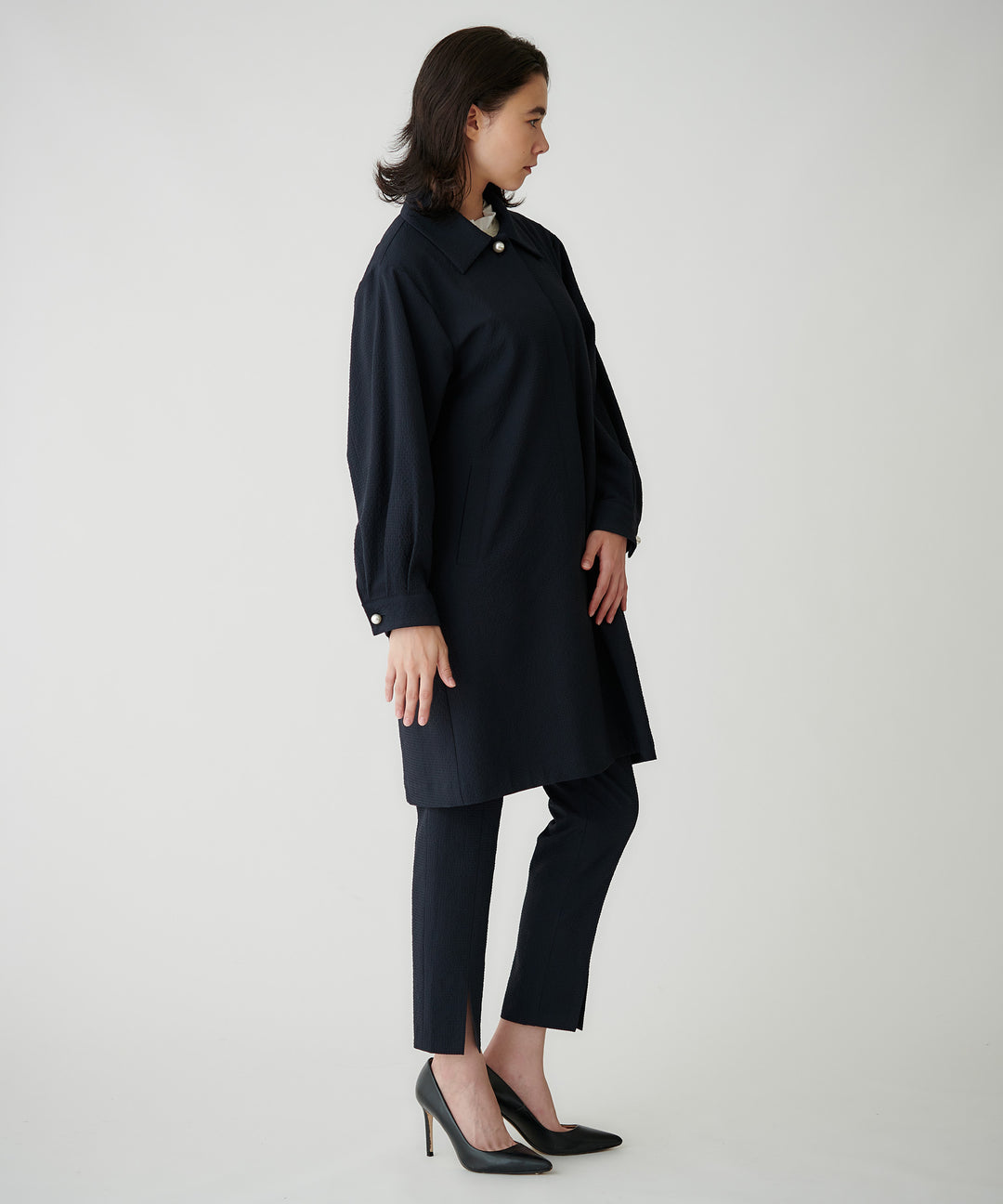 ボリュームスリーブステンカラーコート