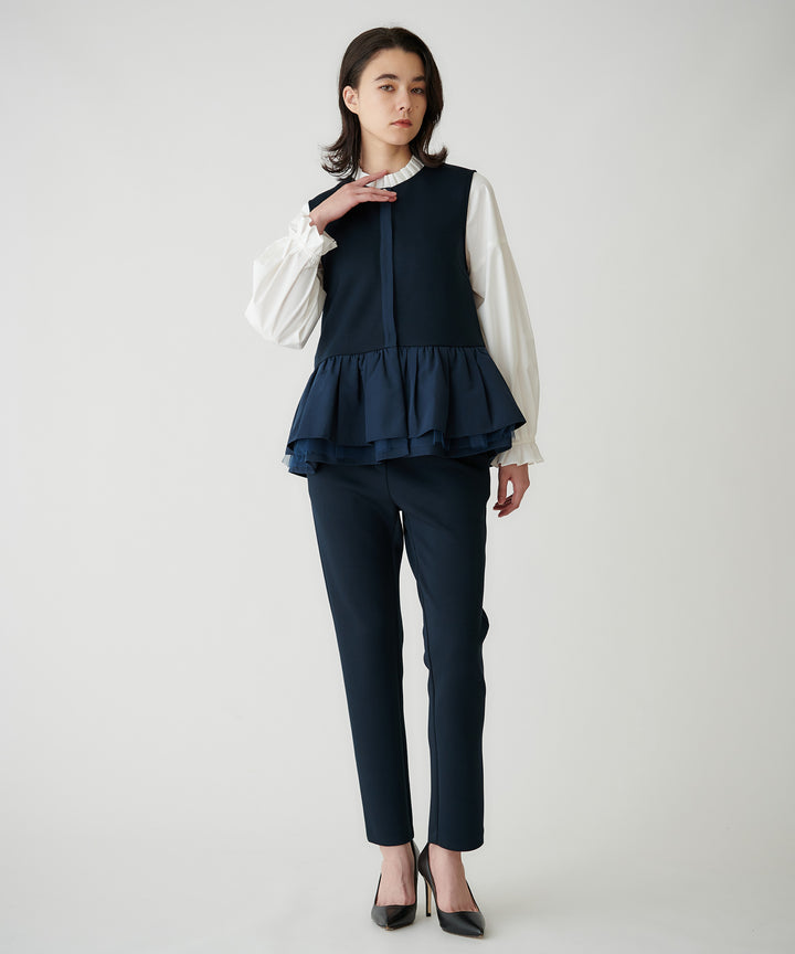 パール釦ペプラムベスト