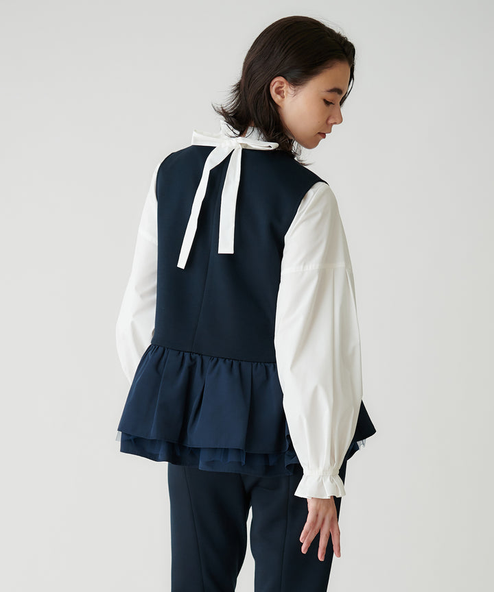 パール釦ペプラムベスト