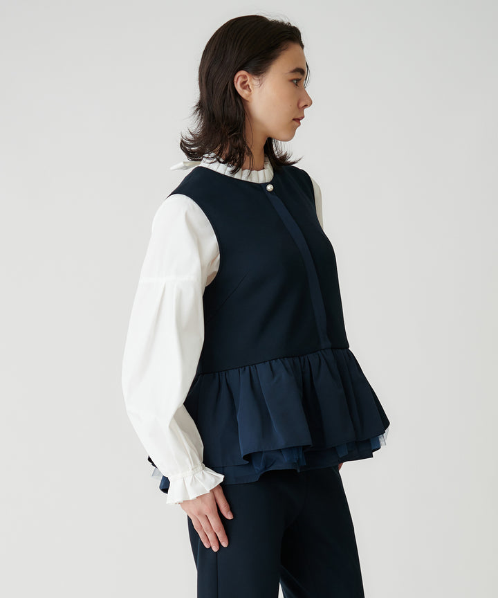 パール釦ペプラムベスト