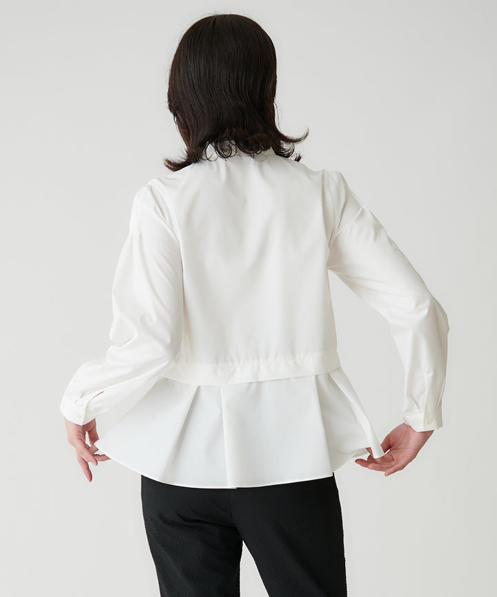 バンドカラーピンタックペプラムブラウス