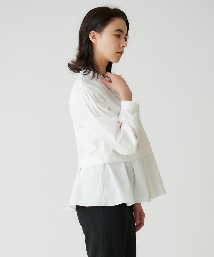 バンドカラーピンタックペプラムブラウス