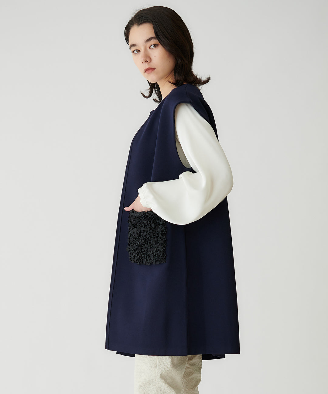 フラワーモチーフポケットニットジレ