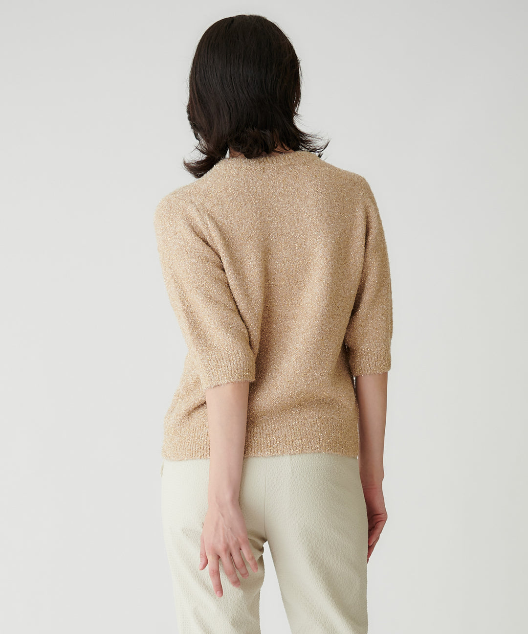 五分袖ラメニットプルオーバー