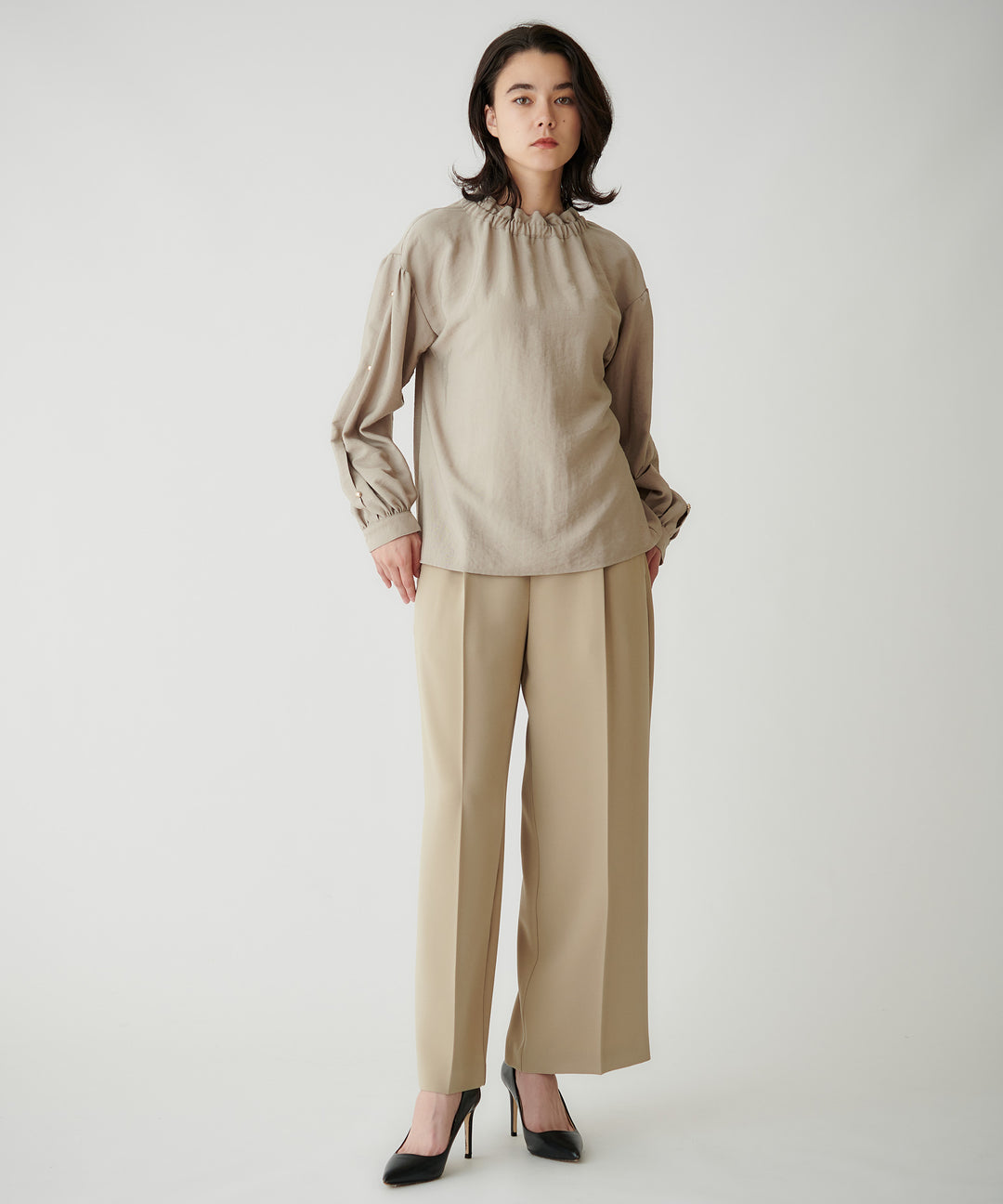 ウエストデザインワイドパンツ