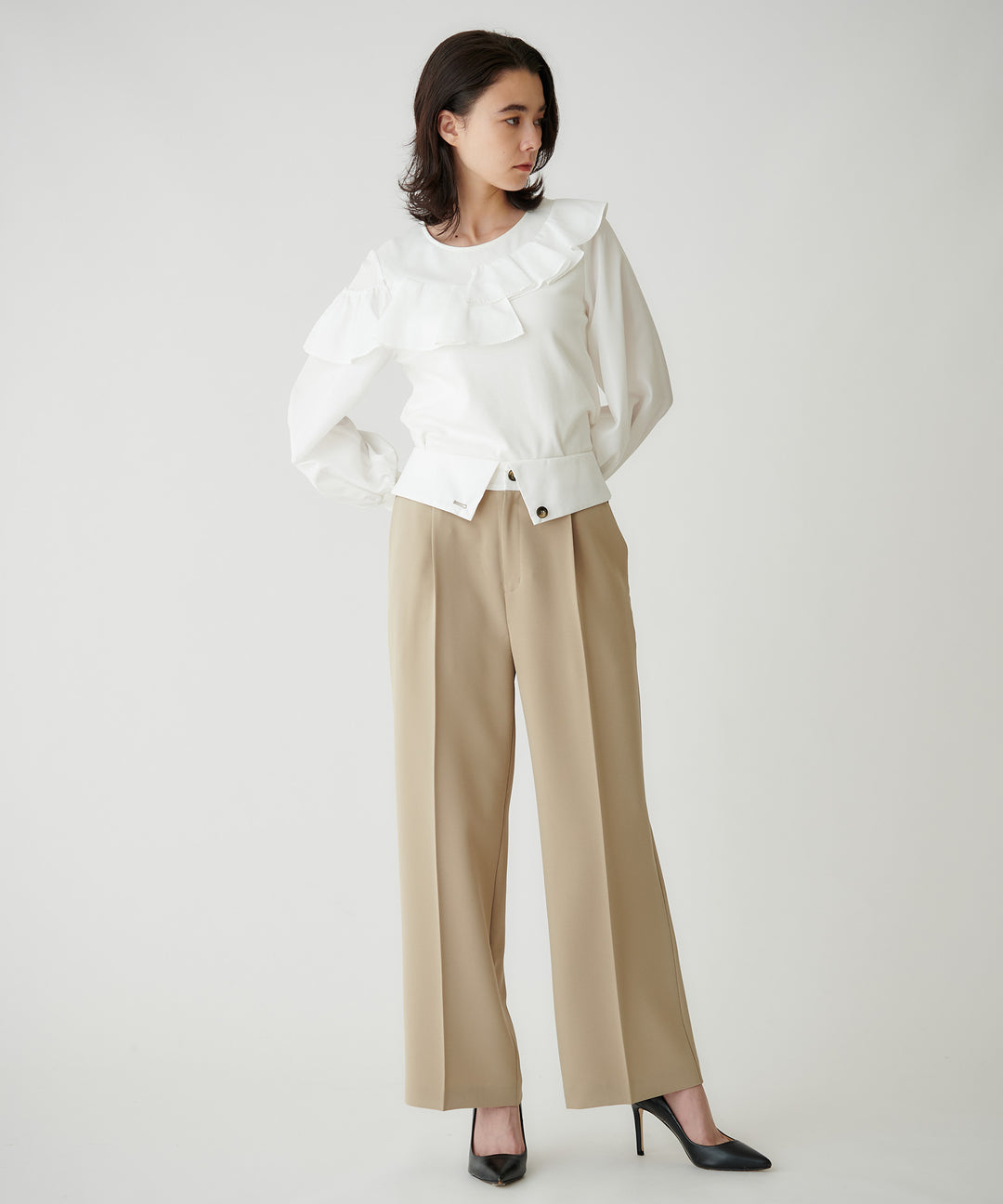 ウエストデザインワイドパンツ