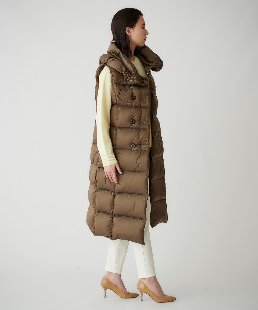 ボリュームカラーロングダウンベスト