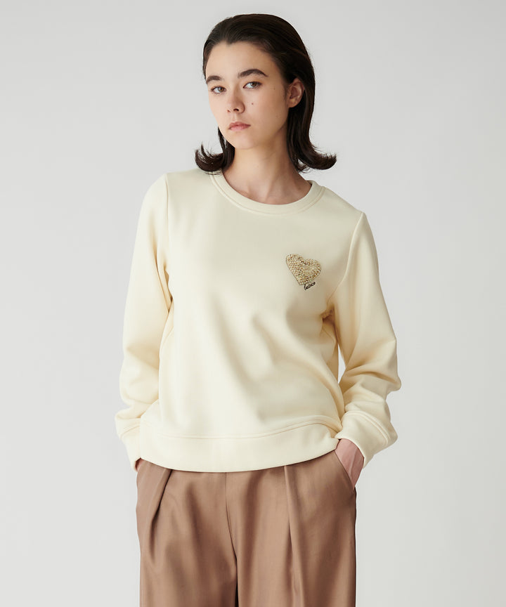 ボンバー裏毛同色ハート刺繍スウェット