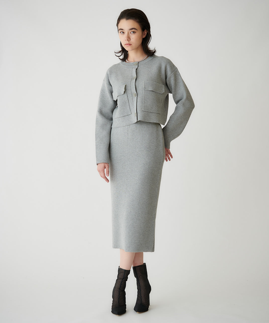 接結ニットダブルポケットカーディガン