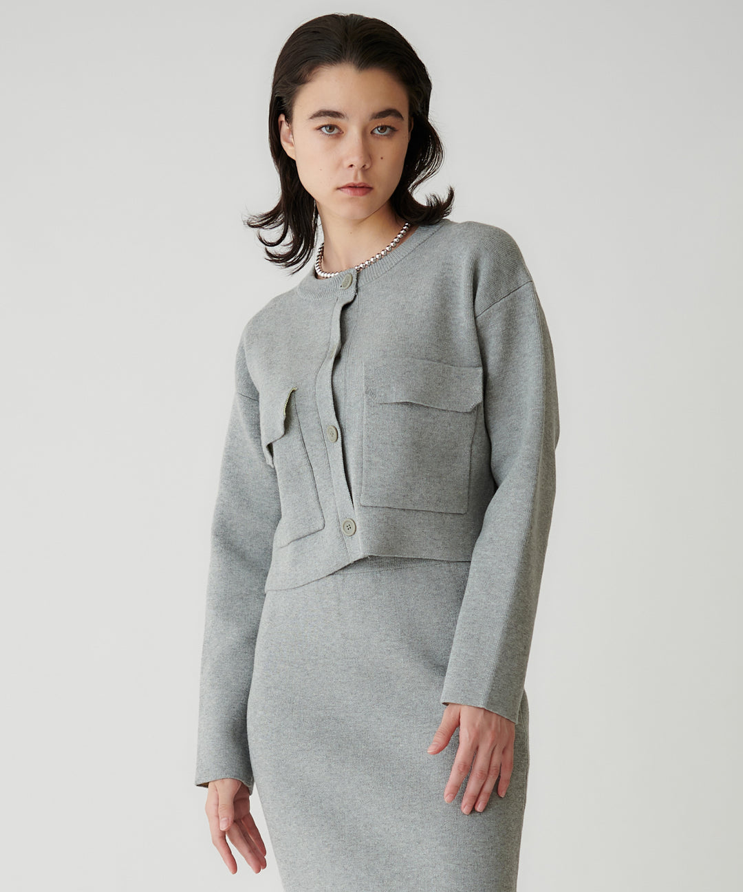 接結ニットダブルポケットカーディガン