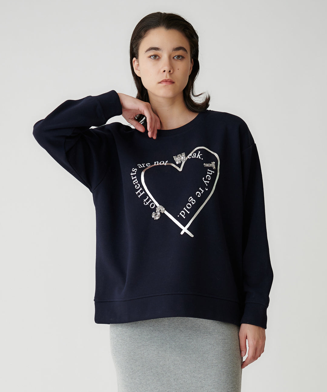 ボンバー裏毛 BIGハートモチーフスウェット