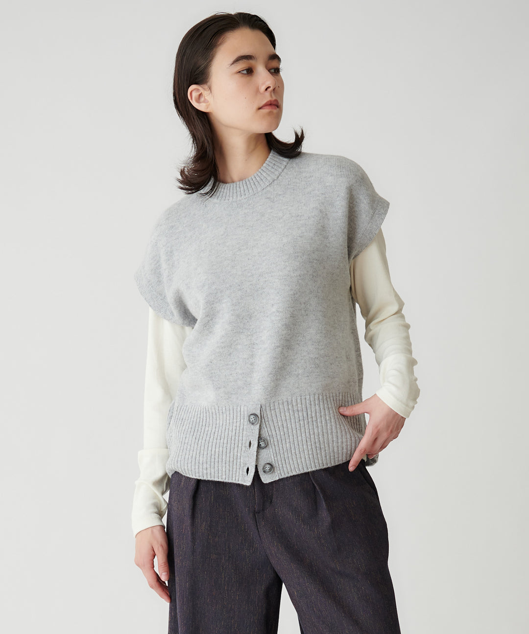 ウール混ベアテレコ太バインダートップス