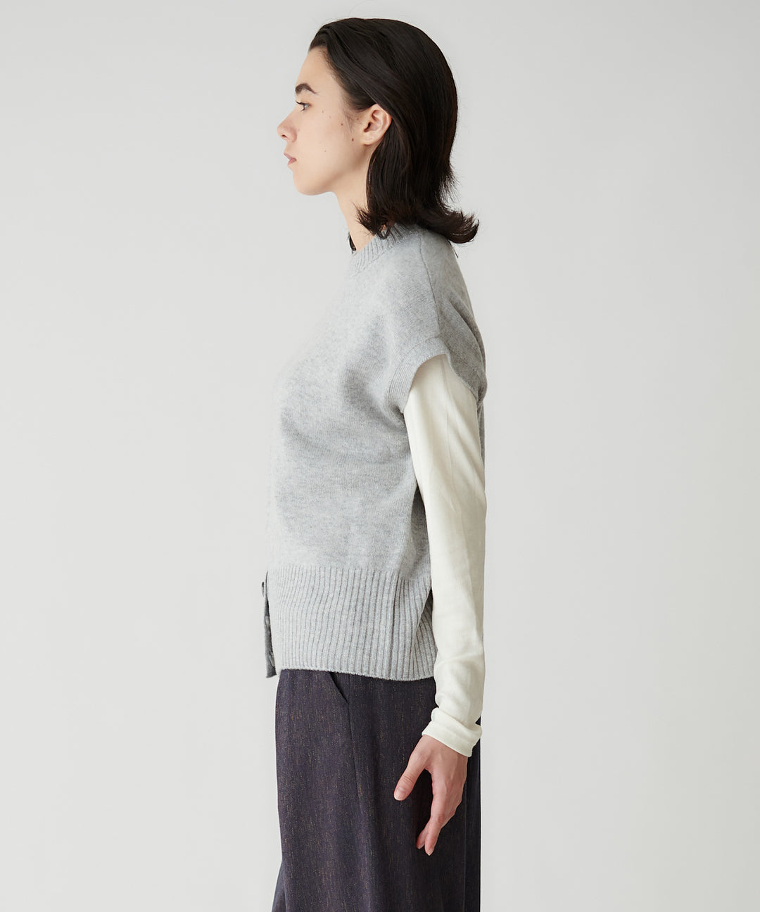 ウール混ベアテレコ太バインダートップス