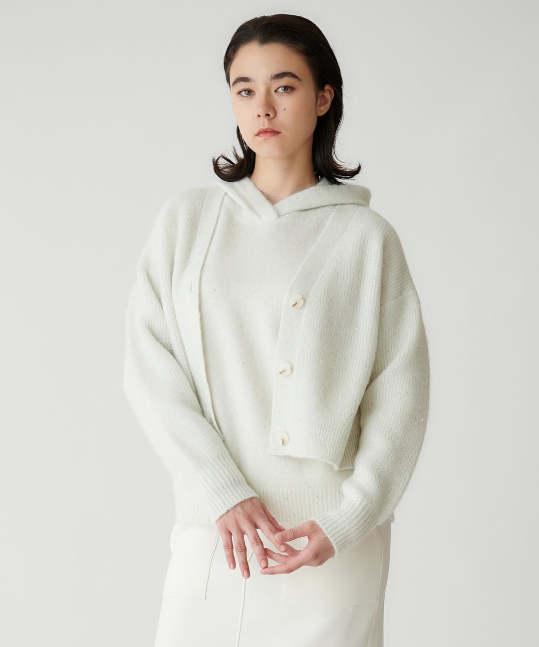 スパンコールモヘヤ畦編みショートカーディガン