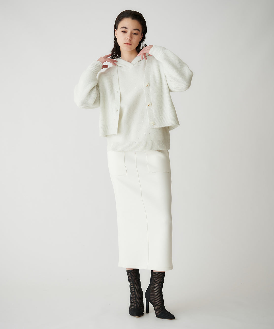 スパンコールモヘヤ畦編みショートカーディガン