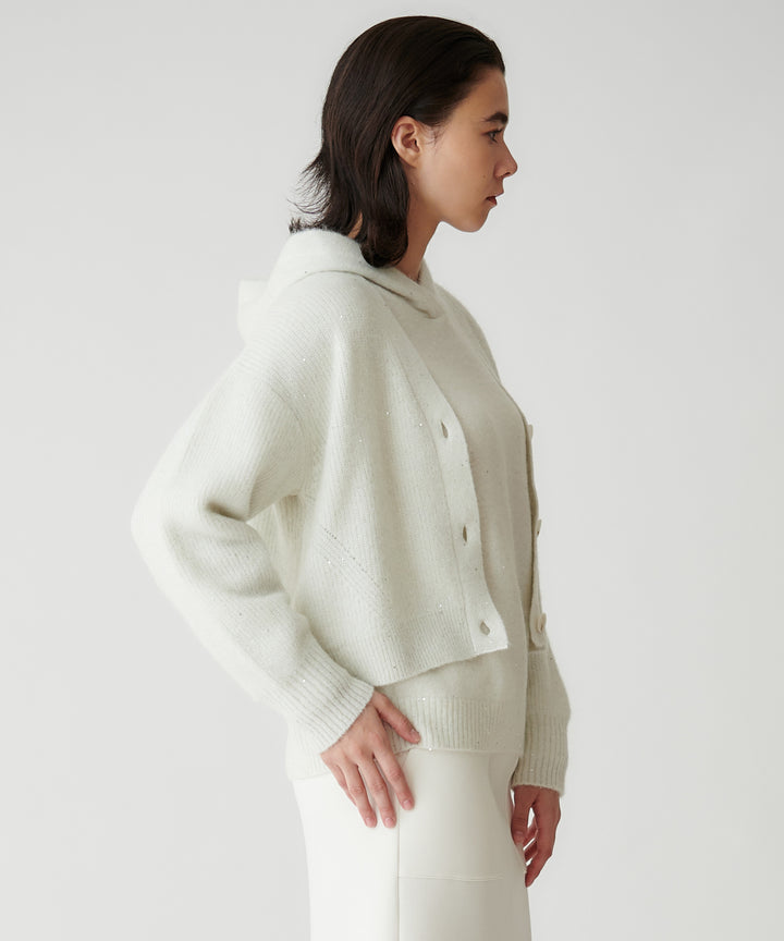 スパンコールモヘヤ畦編みショートカーディガン