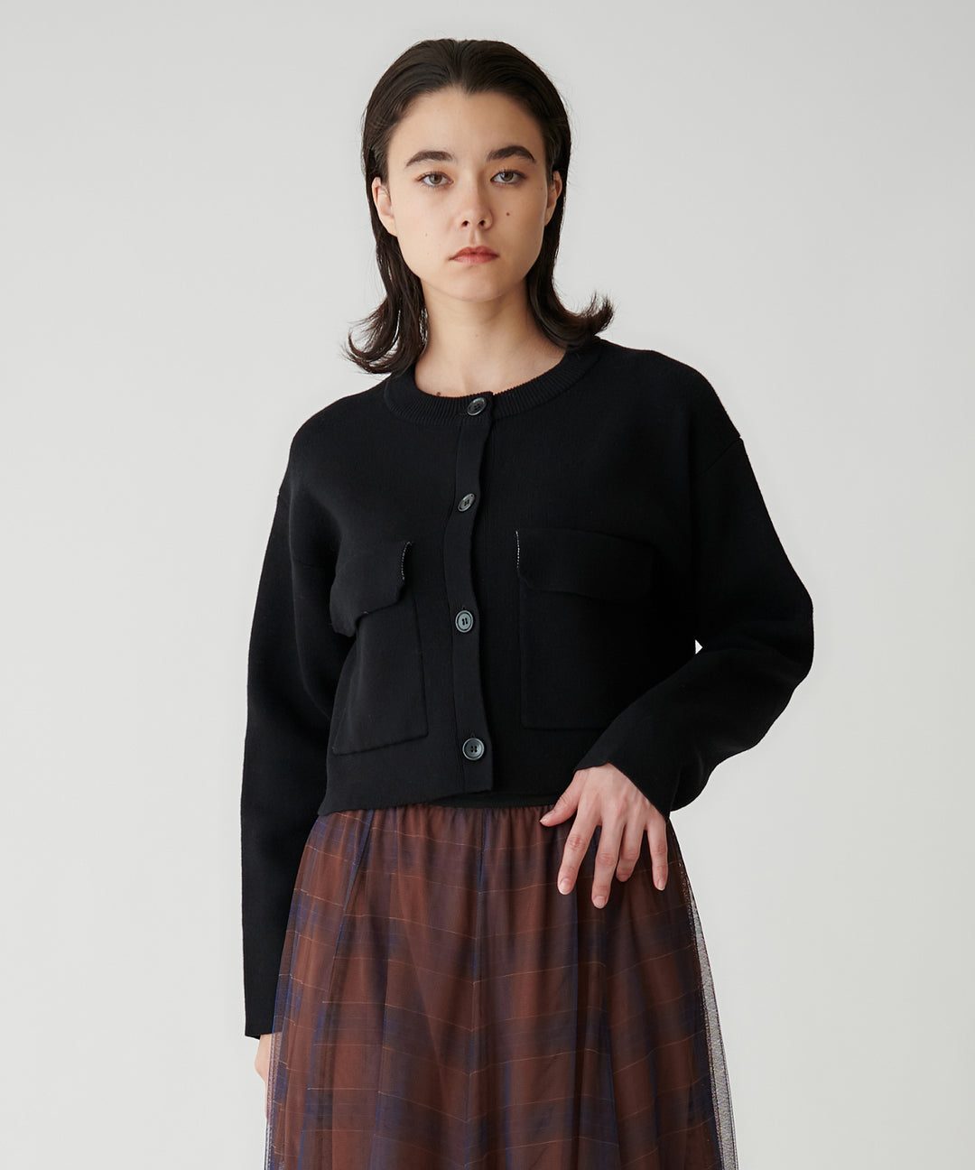 接結ニットダブルポケットカーディガン