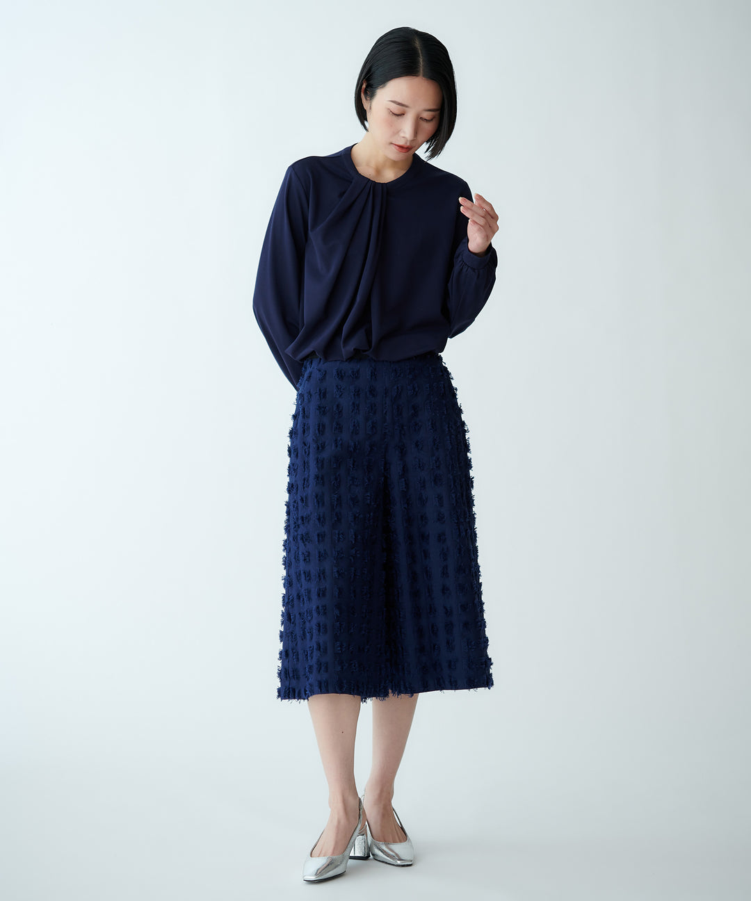 幾何柄カットジャガードパンツ