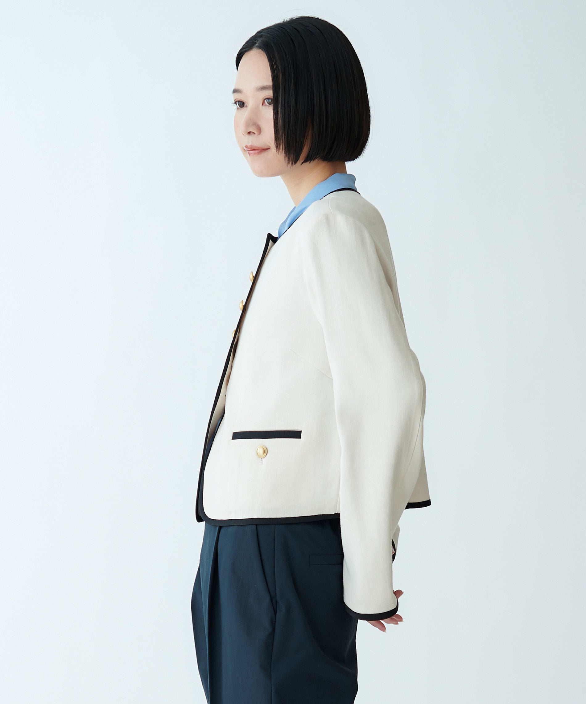 パイピングノーカラージャケット – FACE SANS FARD