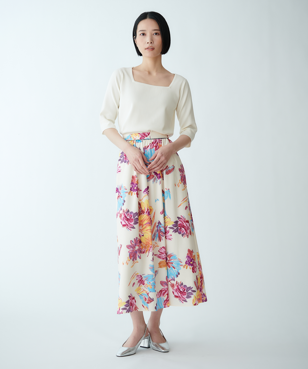 マルチカラープリントフレアスカート