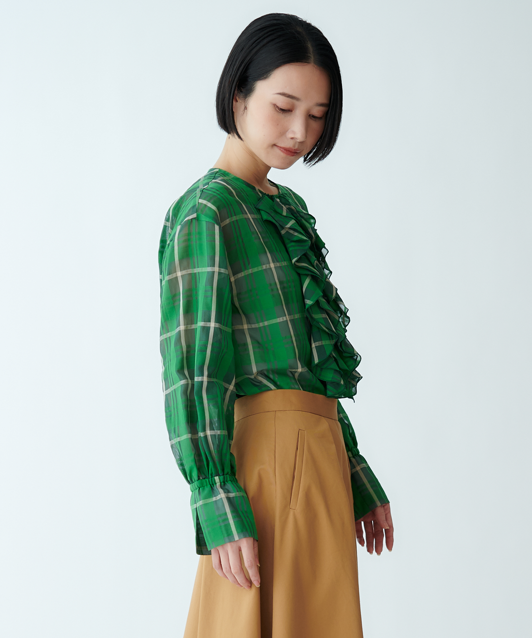 マドラスチェックフリルブラウス