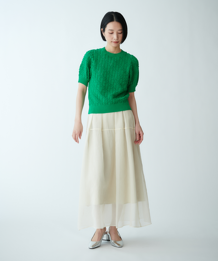 ポップコーン編みハーフスリーブニット