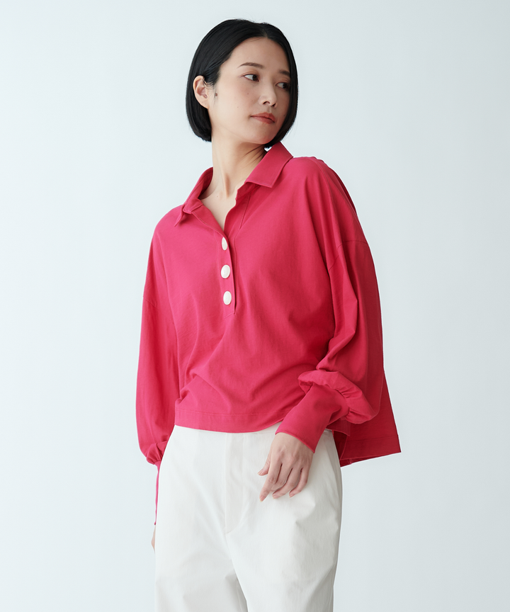 衿つきフロントボタンプルオーバー