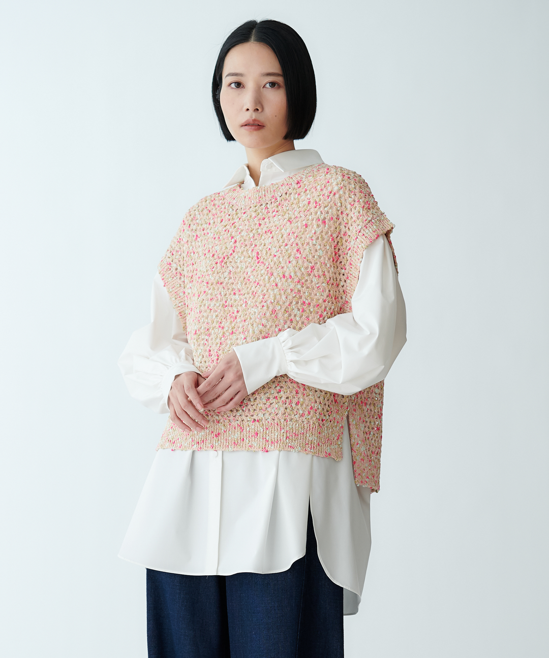 カラーネップメッシュニットベスト