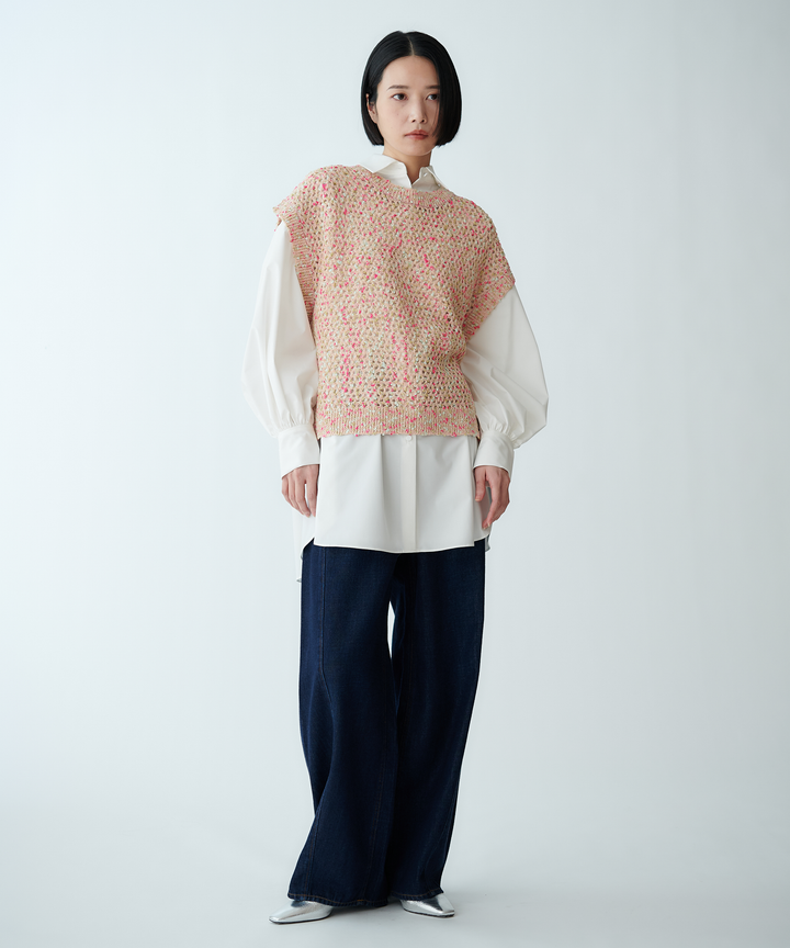 カラーネップメッシュニットベスト