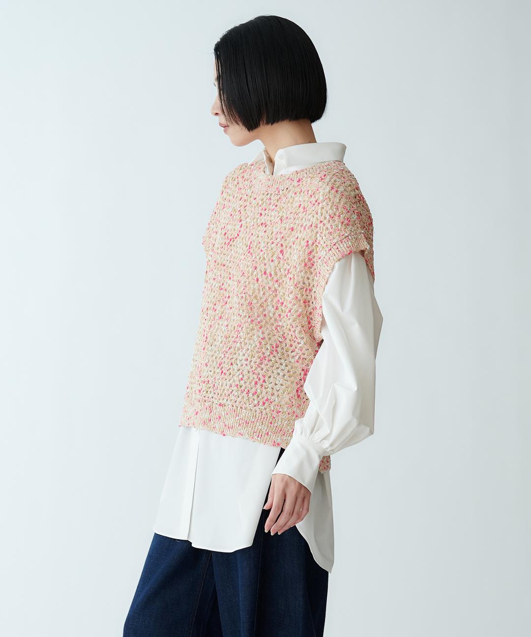 カラーネップメッシュニットベスト