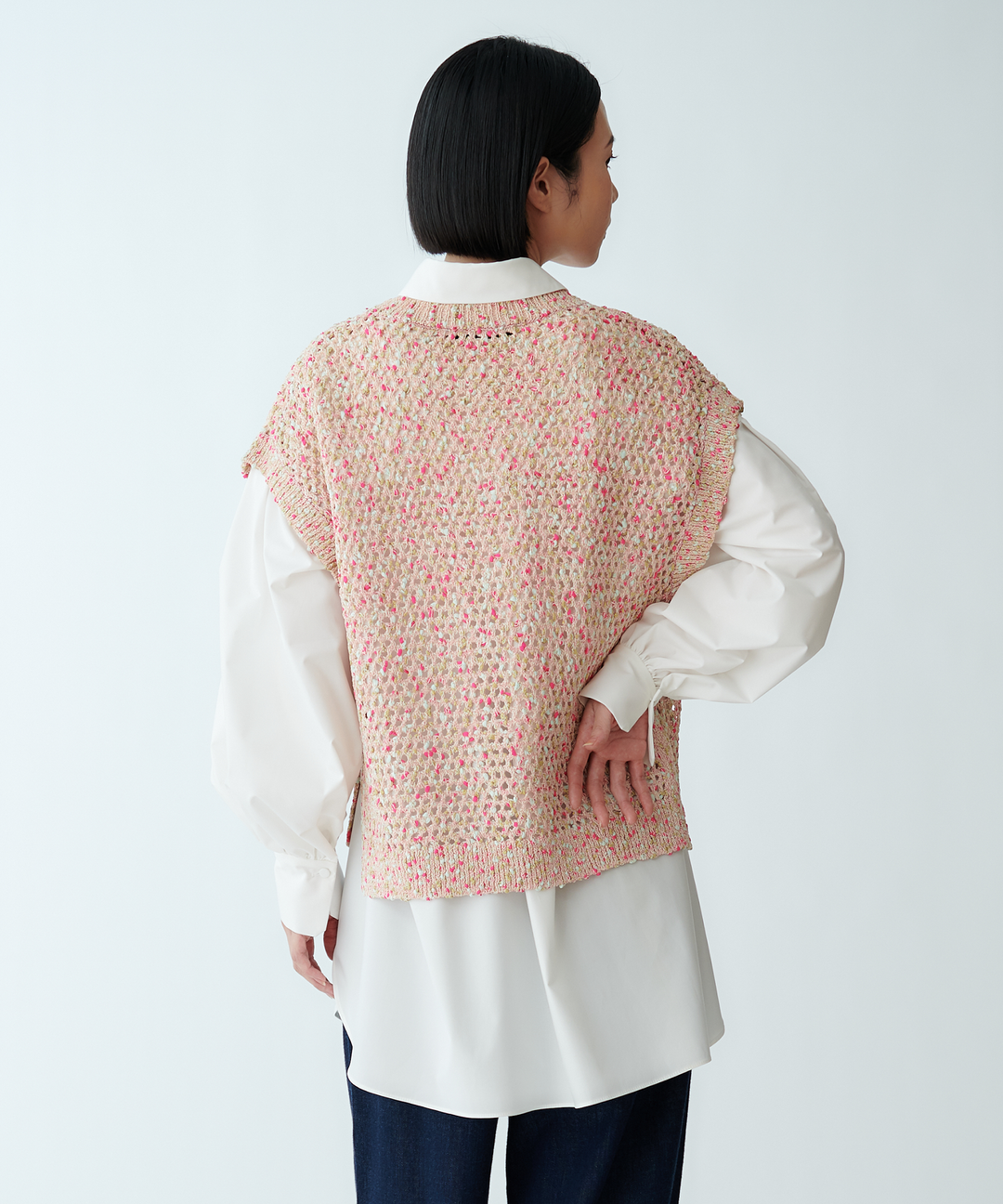 カラーネップメッシュニットベスト