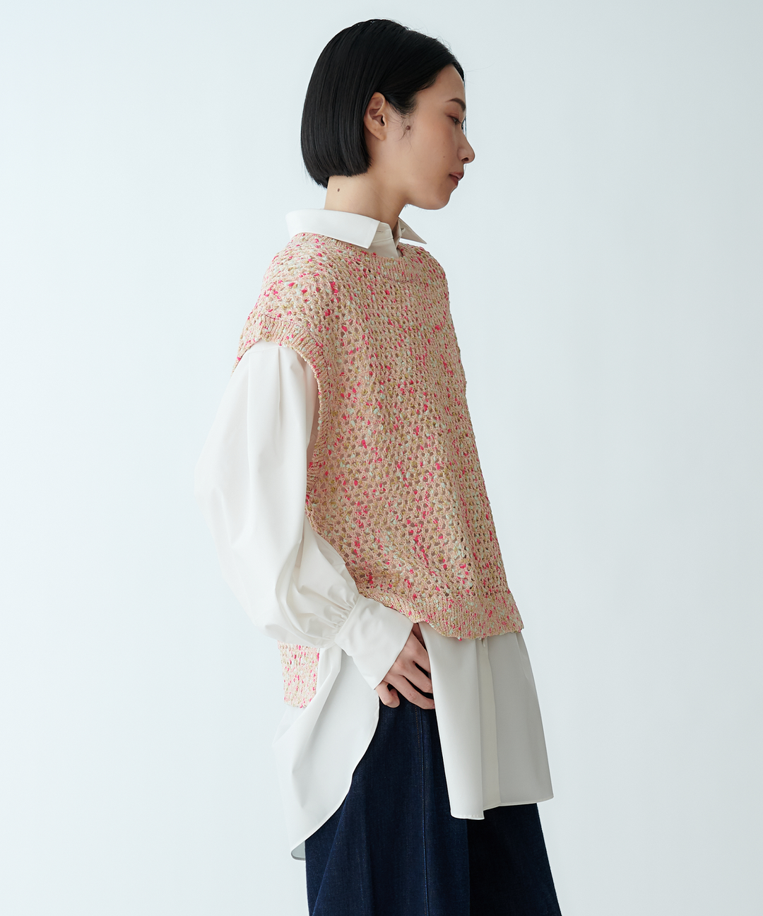 カラーネップメッシュニットベスト