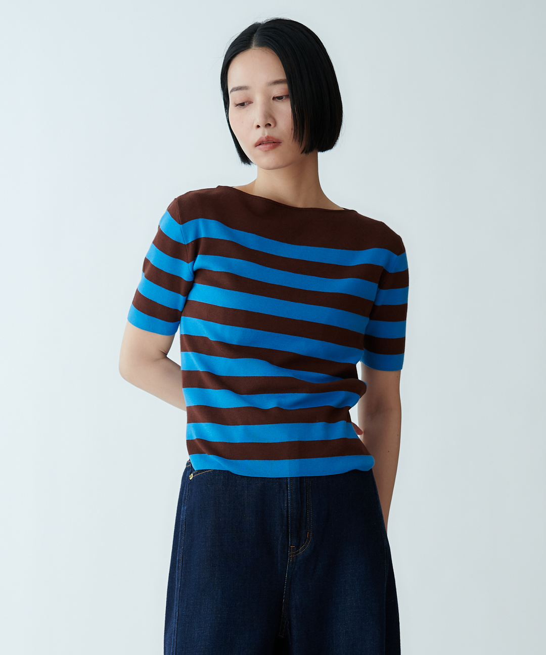 モデル H：165cm / 38 / ブラウン×ライトブルー