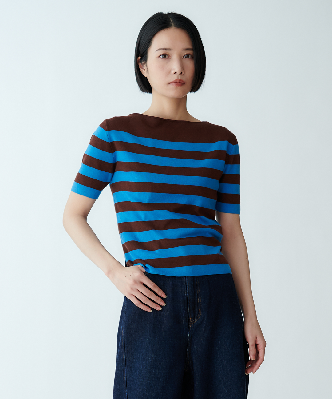 ボートネックボーダーニット