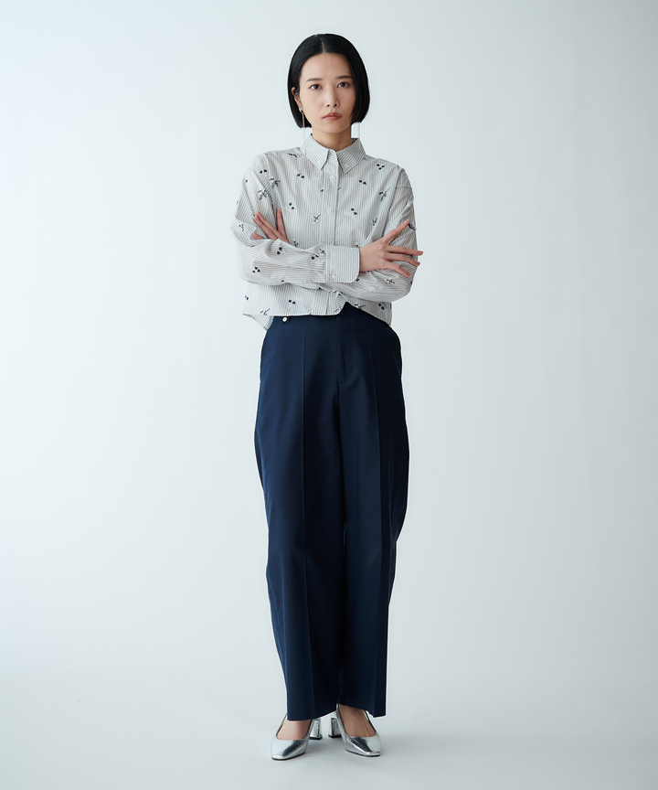 刺繍ストライプクロップドシャツ