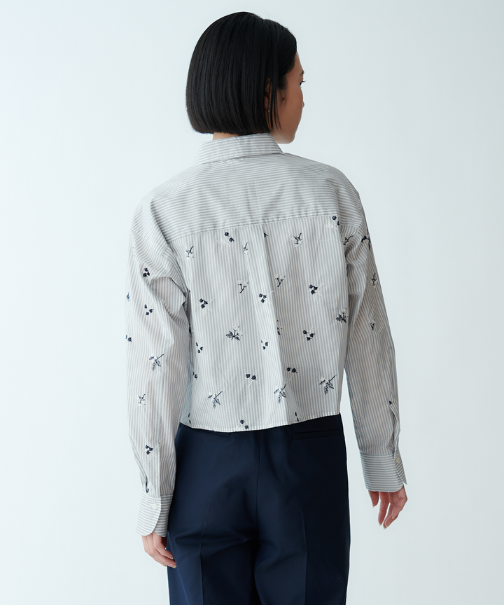 刺繍ストライプクロップドシャツ