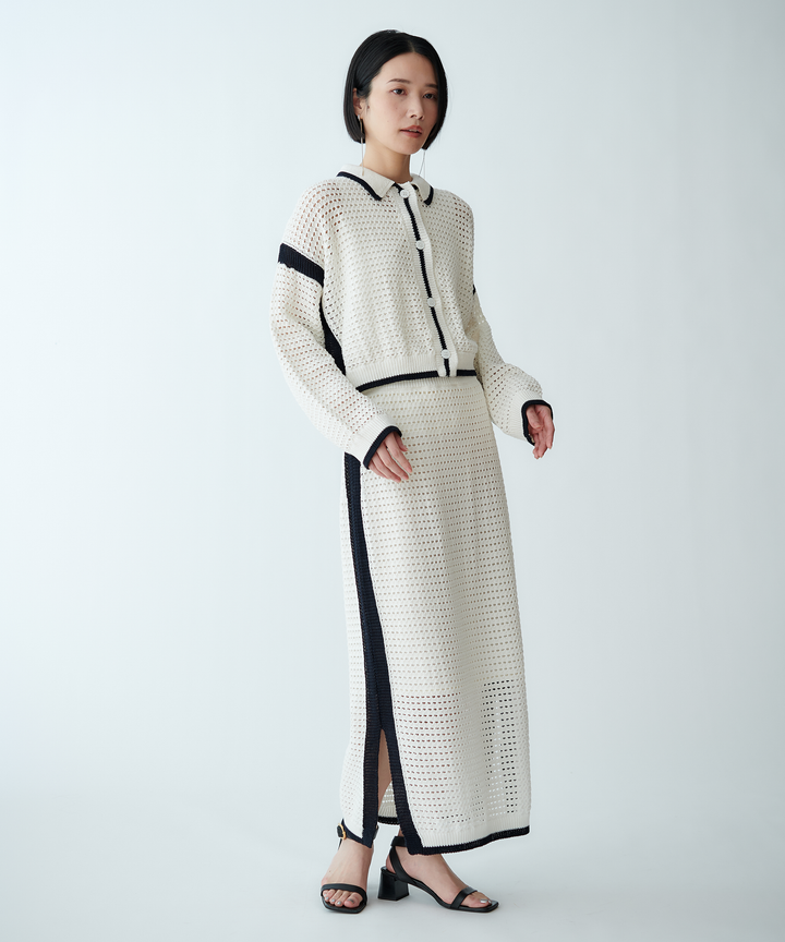 バイカラーメッシュニット