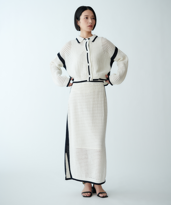 バイカラーメッシュニット