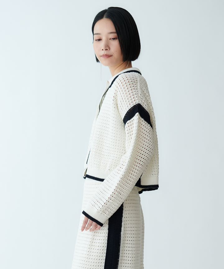 バイカラーメッシュニット