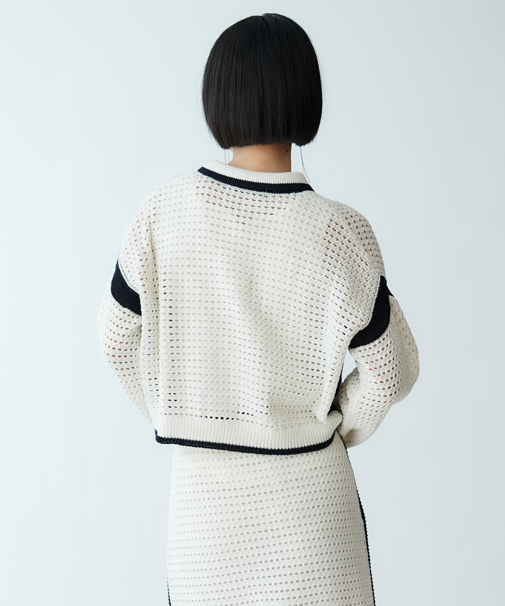 バイカラーメッシュニット