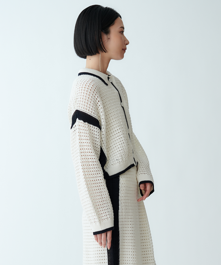 バイカラーメッシュニット