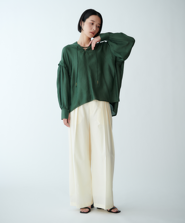 リネンレースアップブラウス