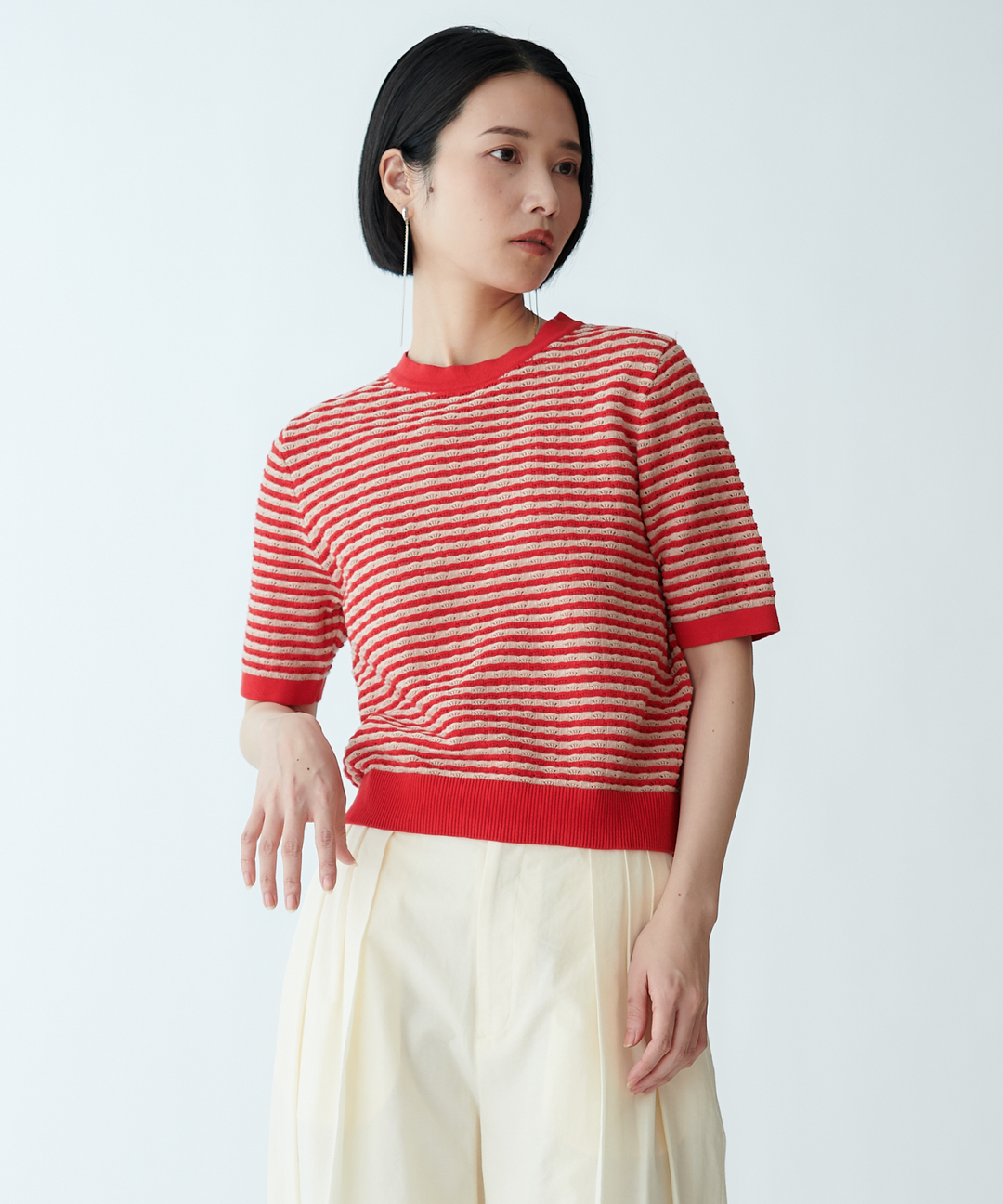 ボーダーハーフスリーブプルオーバー