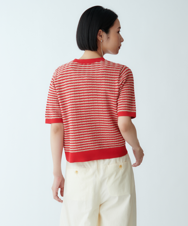 ボーダーハーフスリーブプルオーバー