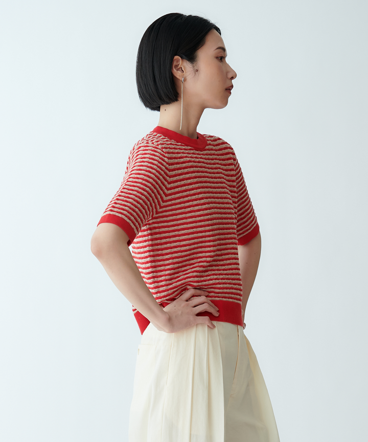 ボーダーハーフスリーブプルオーバー