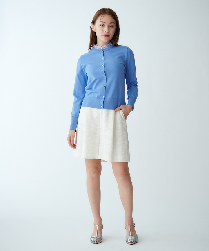 フリルシャツ衿ニットカーディガン