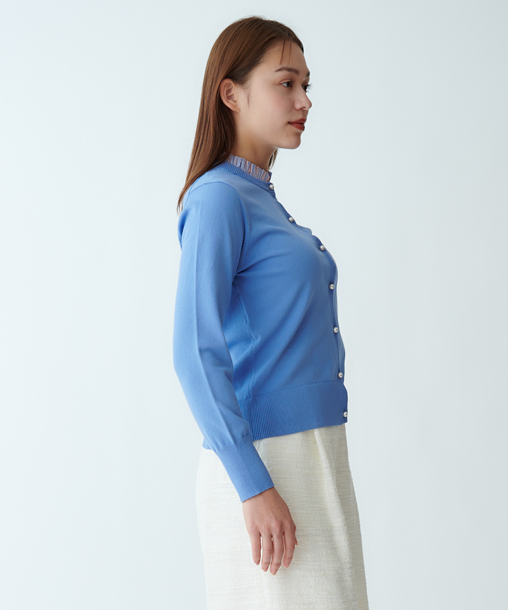 フリルシャツ衿ニットカーディガン